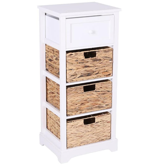 13 in. W x 36.1 in. H White Storage End Table with 1-Drawer and 3-Baskets